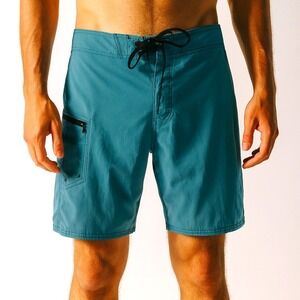 Volcom 4-Way Stretch Board Shorts Teal Quick Dry Mens Size 32‎ Beach Swim Trunks